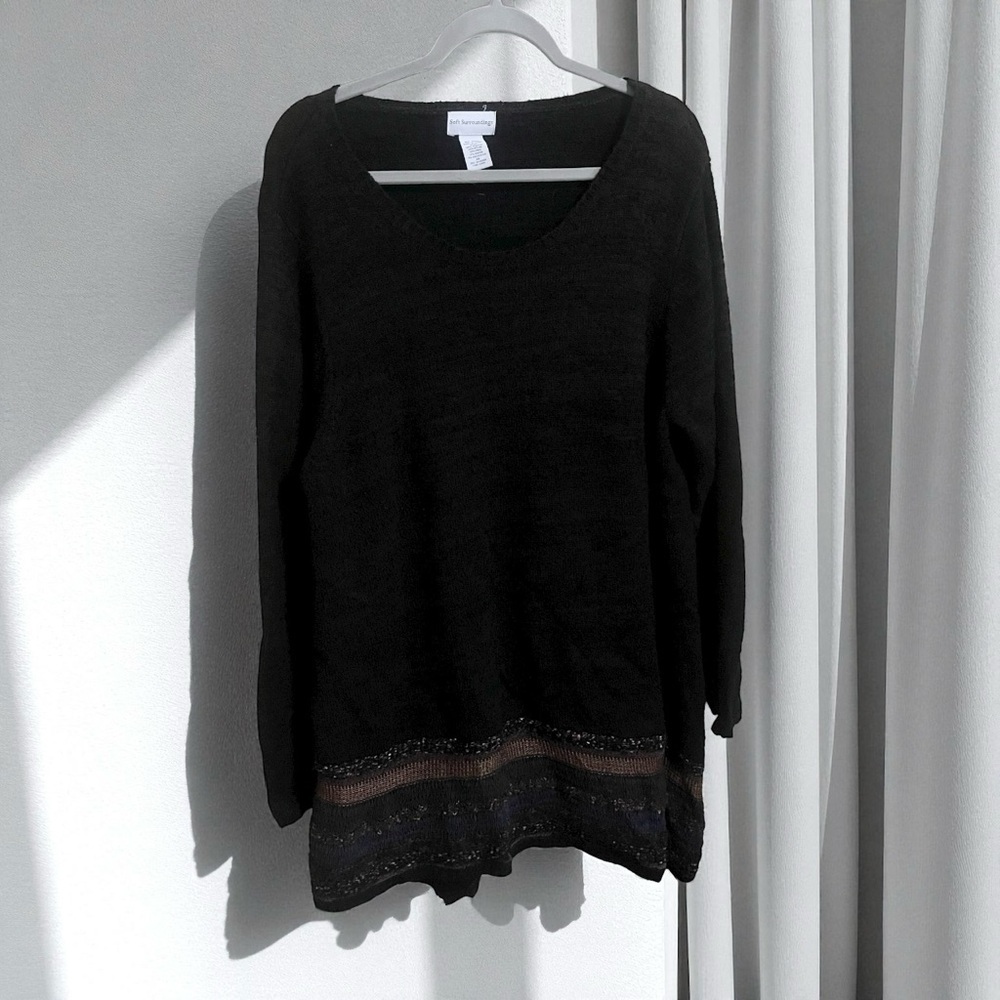 Soft Surroundings Black Striped Wool Blend Scoop Neck Sweater Tunic Size 3X